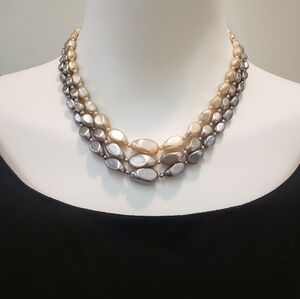 VINTAGE Triple Layer Glass Pearls Collar Necklace 1950s
